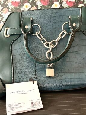 Adrienne Vittadini Teal Croc-Embossed purse with Silver Chain and Padlock